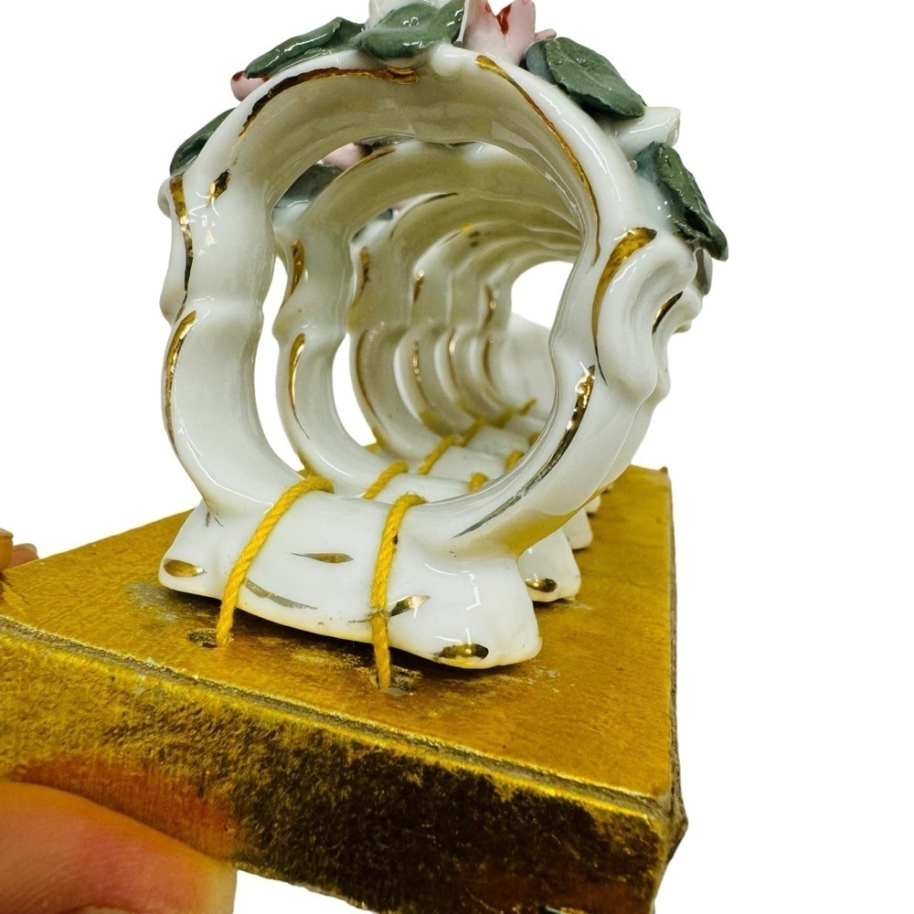 Original Arnart Creation Japan 6 Napkin Rings Holders Floral Porcelain Ceramic - Picture 5 of 13